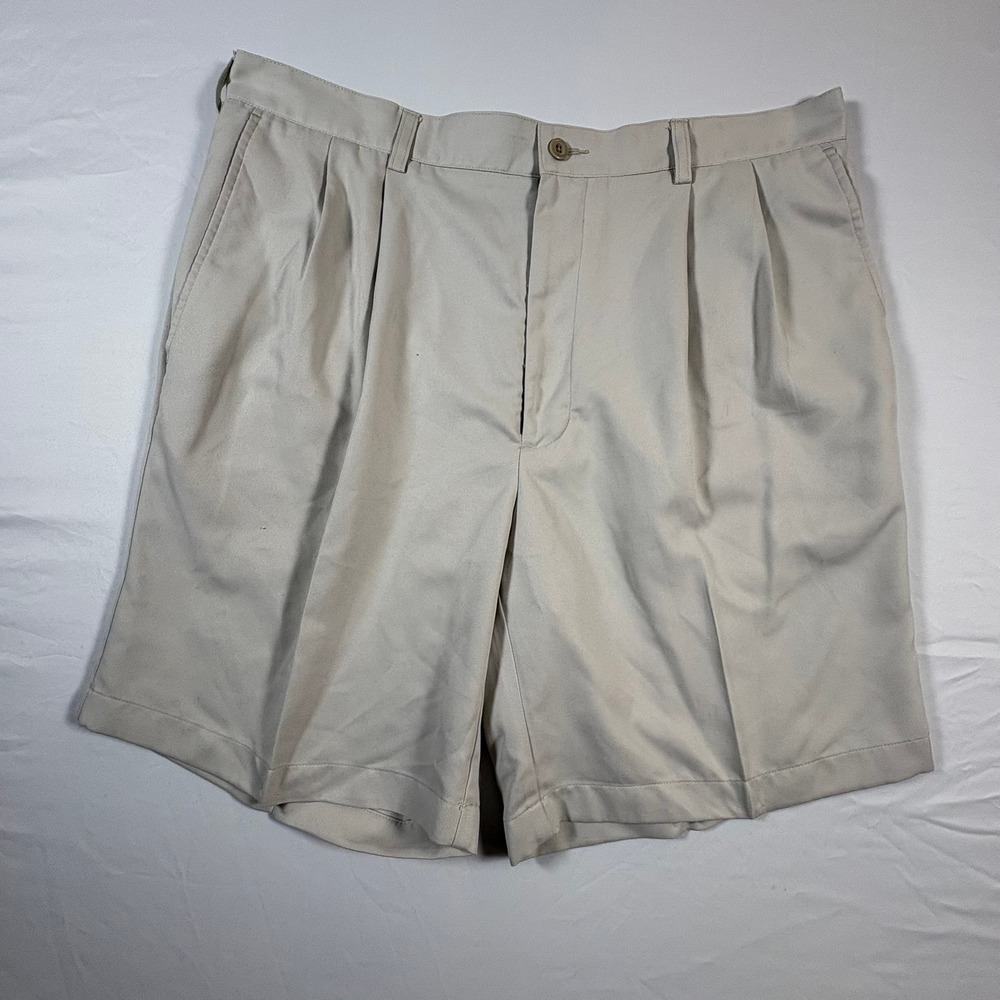 Perry Ellis America Mens Tan Pleated Chino Shorts Size 38 Khaki Casual Golf
